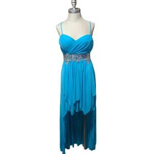 B Darlin Turquoise Formal Dress Hi Low Strapless Prom Gown Womens Size 9/10 USED